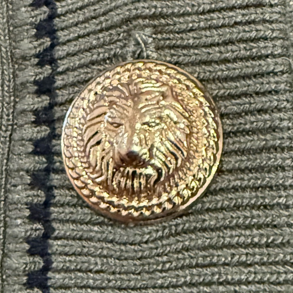 Milk & Honey Knitwear Cardigan Women XL Olive Green Gold Lion Button Preppy - Picture 5 of 7